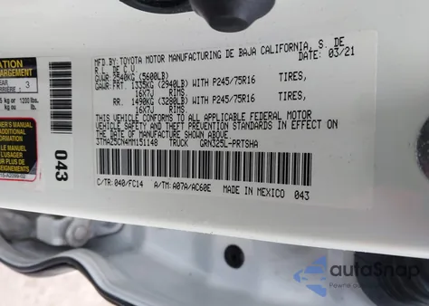 2021 Toyota Tacoma Sr5 V6 from USA, damaged, VIN 3TMAZ5CN4MM151148